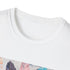 Charcoal crew neck T-shirt with vibrant bohemian feather pattern