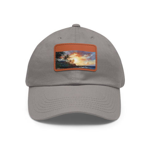 Hawaiian paradise cap with sunset beach print, cotton material, unisex style
