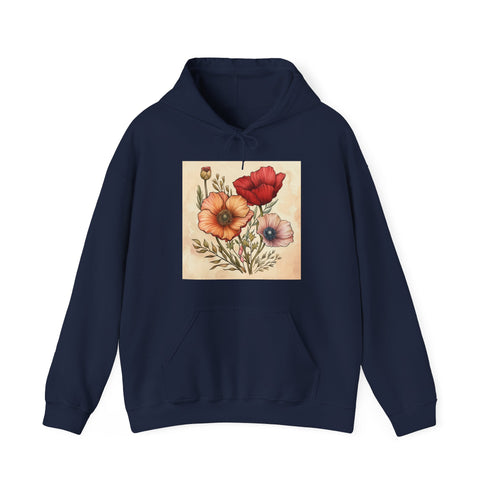 Nature's Beauty Navy Floral Hoodie, Regular Fit Unisex Women's and Men's Clothing