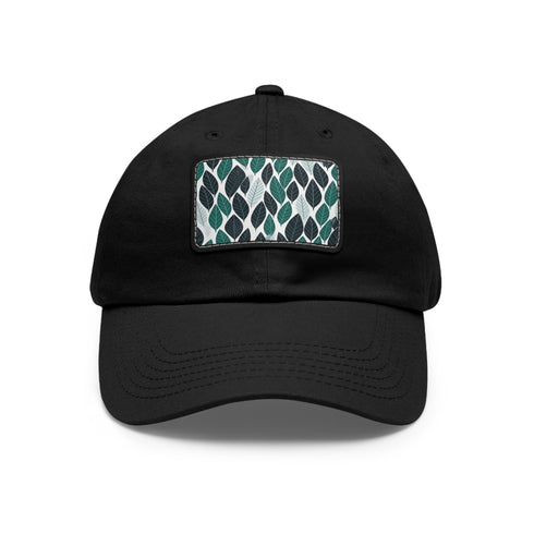 Green leaf pattern baseball cap, vegan cotton hat with unique design.