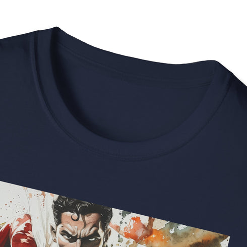Shazam emblem graphic charcoal crew neck cotton t-shirt experience magic power.