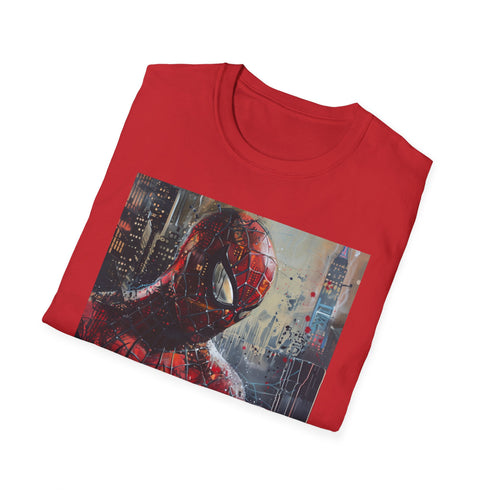 Charcoal cotton Spider-Man T-shirt featuring vibrant superhero portrait and crew neck design