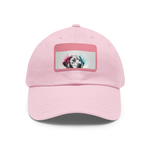 Dalmatian graphic white baseball cap, rectangle shape, unisex.