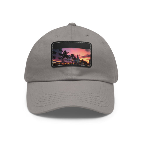 Miami Sunset Horizon Baseball Cap in White with Light Brown Rectangle patch