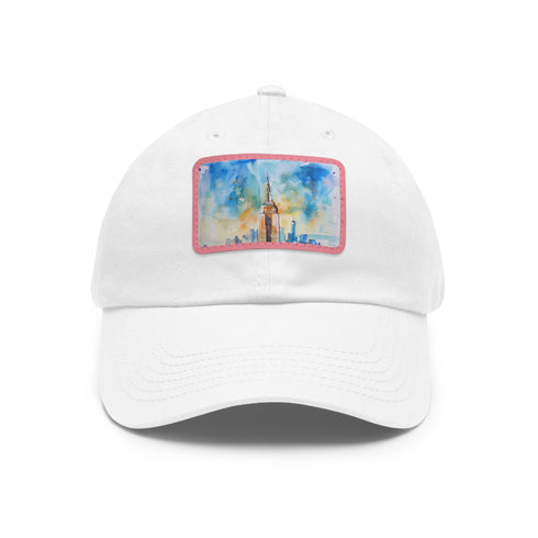 Empire State Skyline Watercolor Hat Unisex Cotton Vegan Rectangle White.