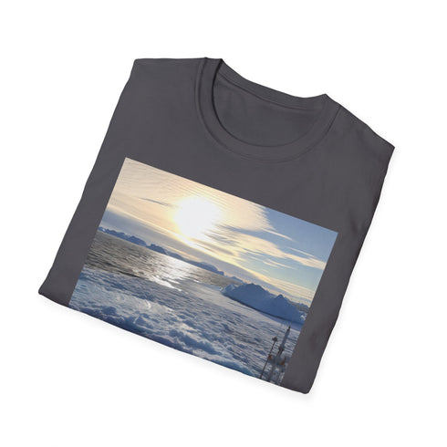 Charcoal cotton T-shirt with icy Antarctic expedition inspired design