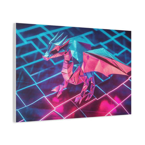 Origami Dragon over a Neon Grid — Canvas Wall Art — Product Detail View 6