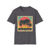 Palm Paradise Retro Sunset Escape T-Shirt in Charcoal.