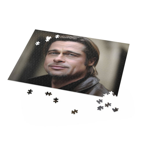 Brad Pitt celebrity jigsaw puzzle featuring Hollywood heartthrob for fans.