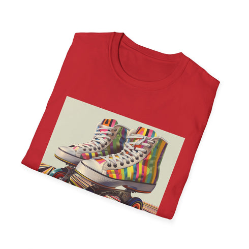 Charcoal T-Shirt with Retro Roller Skate Stripes: Men's & Women's Fashion