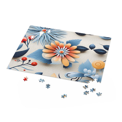 Colorful floral jigsaw puzzle with vibrant repeating flower pattern.