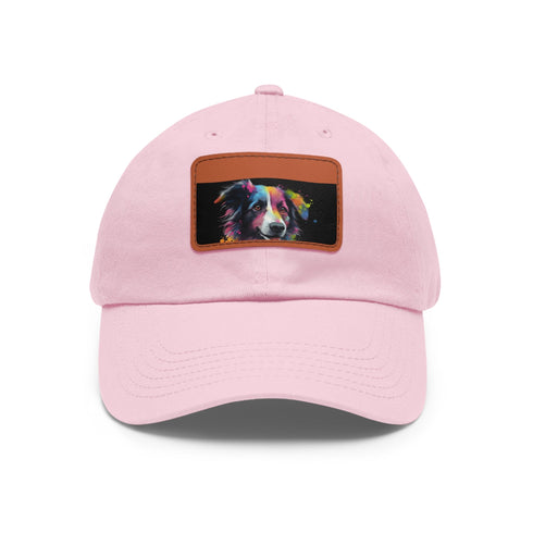 Stylish white cotton hat with collie dog patch - unisex accessory.