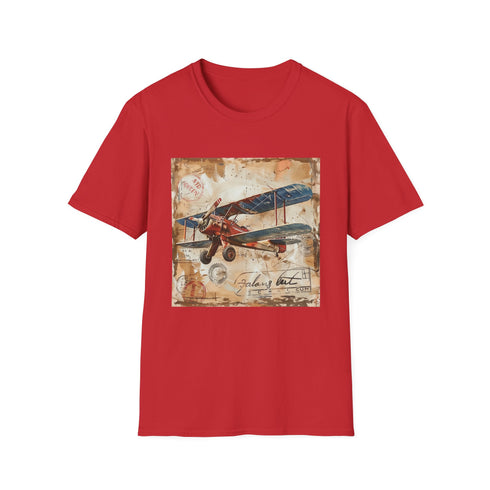 Charcoal cotton T-shirt featuring vintage airplane graphic with travel stamps