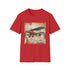 Charcoal cotton T-shirt featuring vintage airplane graphic with travel stamps