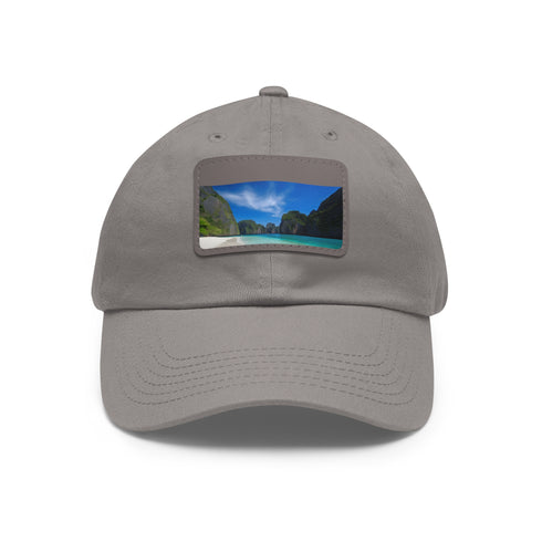 Island Paradise Baseball Cap in White with Light Brown Rectangle Patch
