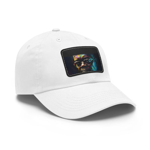 Neon baseball cap in white with light brown rectangle patch.