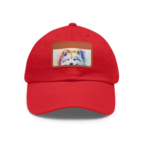 White Samoyed Snapback Hat - Cotton, Unisex, Rectangle Shape.