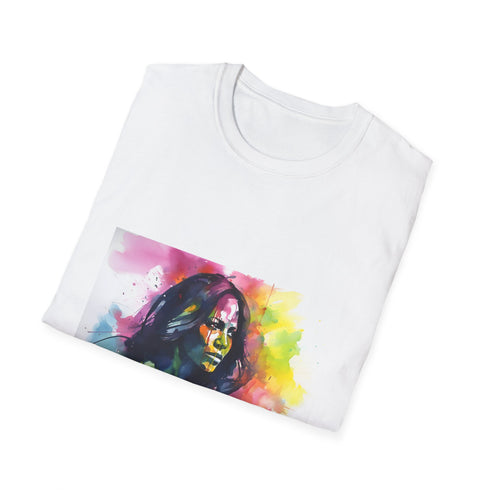 Charcoal cotton crew neck T-shirt with vibrant Michelle Obama neon portrait