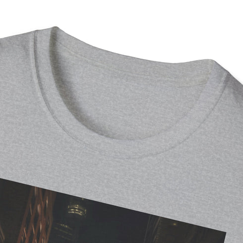 Charcoal cotton T-shirt with city lights nightscape graphic