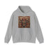 Navy tribal totem hoodie with intricate animal silhouette and tribal patterns.