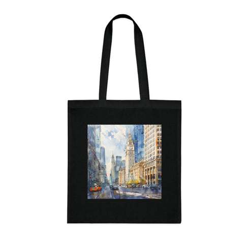 Chicago Skyline Watercolor Souvenir Tote Bag Black Cotton DTG Iconic