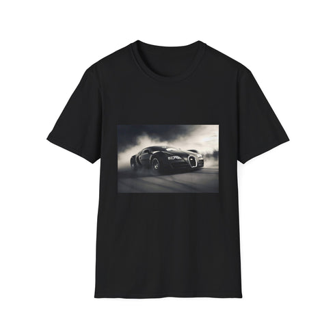 Charcoal crew neck T-shirt with vibrant racing Bugatti print