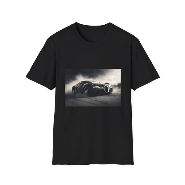 Charcoal crew neck T-shirt with vibrant racing Bugatti print
