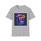 Charcoal crew neck t-shirt with neon tropical cocktail under glowing neon sign