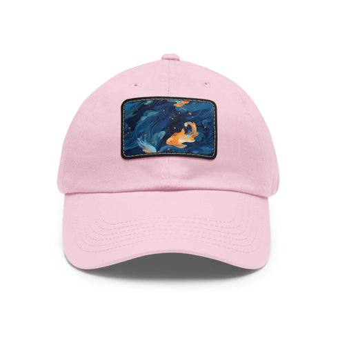 Gleaming Goldfish Adventure Baseball Cap in White with Light Brown patch