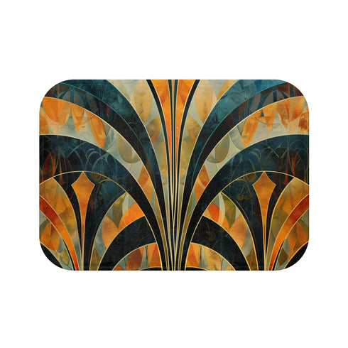 Geometric Glamour Bath Mat with Metallic Accents for Bathroom Decor.