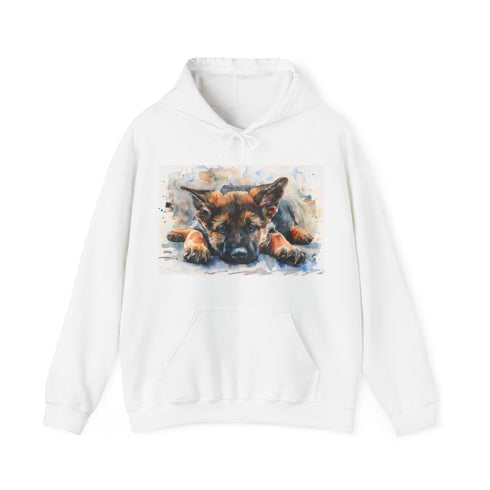 German Shepherd Hoodie in Navy with Watercolor Puppy Design