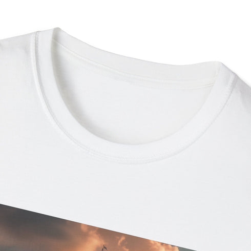 Steampunk airship voyage graphic t-shirt in charcoal, size S.