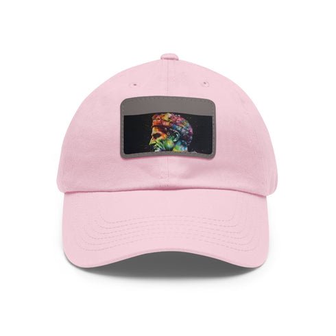 Neon watercolor baseball cap with light brown rectangle patch.