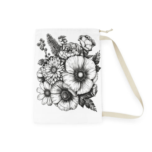 Floral hand-drawn laundry bag, all-over print, sublimation, laundry organization solution