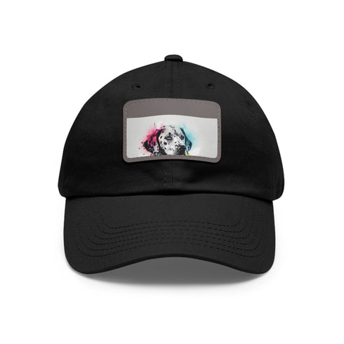 Dalmatian graphic cap in white with light brown patch.