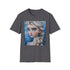 Charcoal cotton t-shirt featuring vivid Elsa portrait in vibrant brushstrokes
