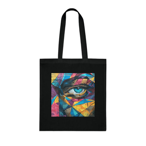 Urban graffiti-inspired black cotton tote bag for style-conscious shoppers.