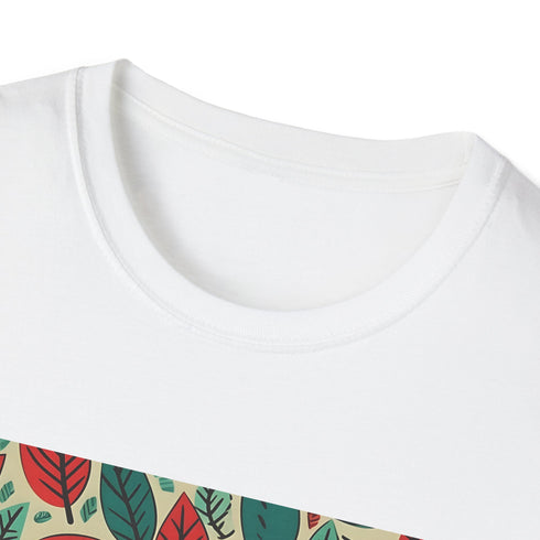 Charcoal cotton crew neck T-shirt with autumn leaf patterns