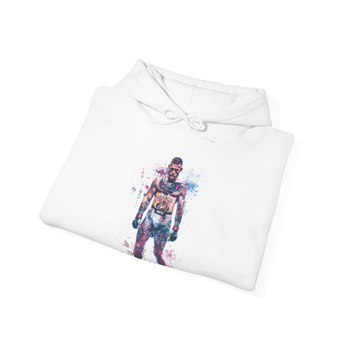 Vibrant watercolor Conor McGregor hoodie in navy, regular fit unisex.