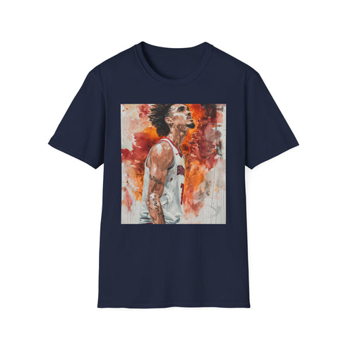 Charcoal watercolor Trae Young portrait t-shirt with crew neck and regular fit