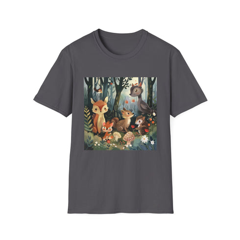 Charcoal cotton t-shirt with woodland creatures pattern in regular fit