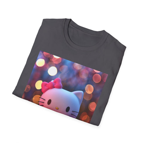 Charcoal crew neck cotton T-shirt with pastel Hello Kitty adventure graphic