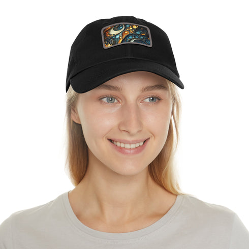 Fractal Fusion Baseball Cap in White with Light Brown Patch - Unisex