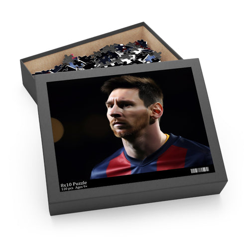 Messi soccer puzzle featuring action shot of legendary player on field.