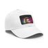 Neon watercolor baseball cap in white with light brown rectangular patch.