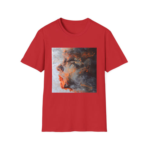 Charcoal crew neck t-shirt with abstract smoke art print soft cotton fabric