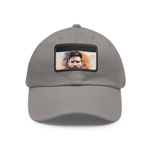 White cotton baseball cap with Lionel Messi player logo.