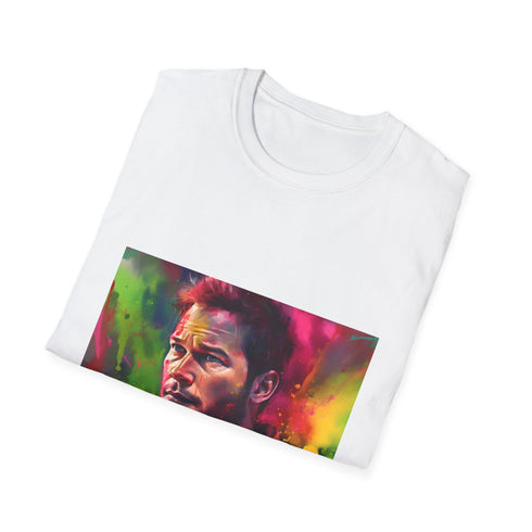 Cotton crew neck charcoal T-shirt with Chris Pratt neon watercolor design