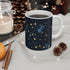 Celestial pattern ceramic coffee mug with night sky design, 11oz.