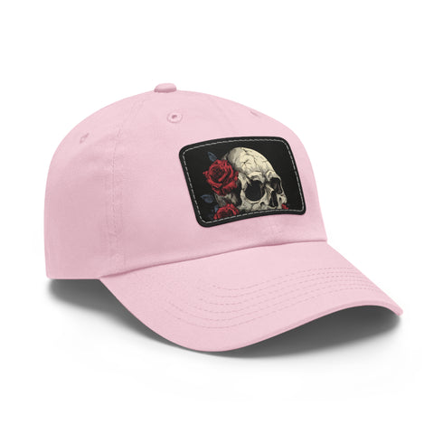 Gothic skull cap with intricate rose pattern, white/light brown rectangle design.